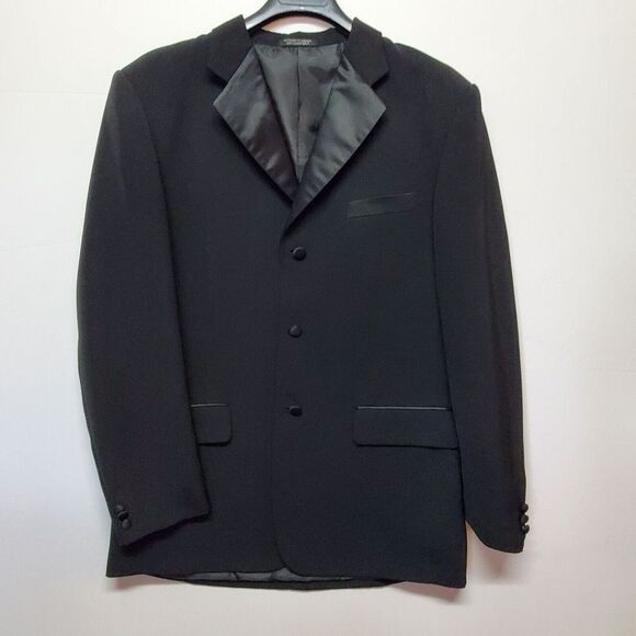 Vittorio St. Angelo Milan Men's Black Tuxedo Blazer Jacket Formal 46R Satin Trim - Picture 1 of 16